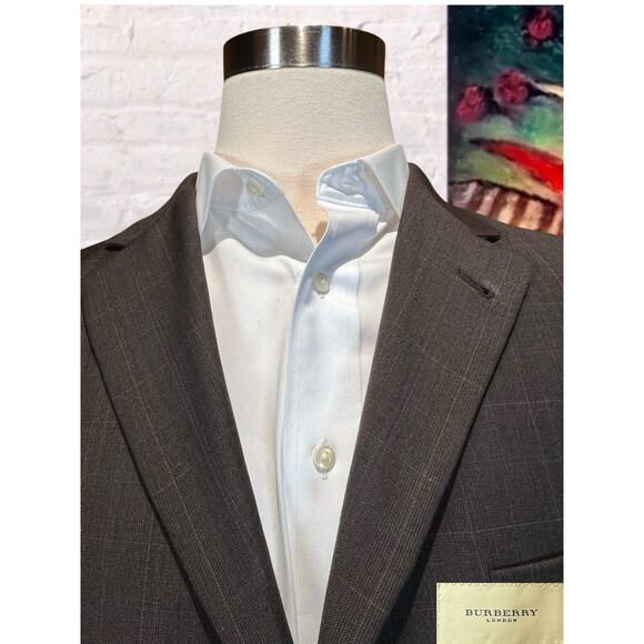 Burberry London 42L Brown Blue Tan Plaid Designer Blazer Sport Coat Jacket - Picture 2 of 16
